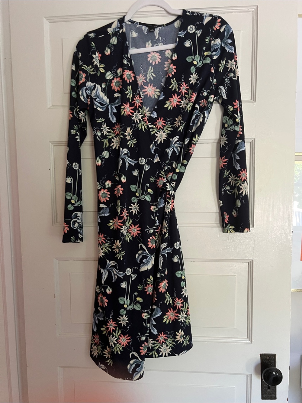 Ann Taylor Navy Floral Wrap Dress with Pink & Green Accents